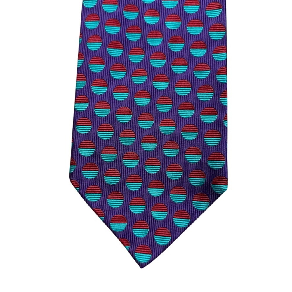 Altea Nordstrom Mens Silk Tie Purple Teal Red Geometric Circle Stripe Italy 57in
